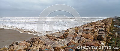 Puerto De Sagunto, Spain 20/01/2020: Heavy waves after the storms Stock Photo