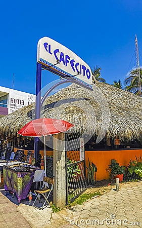 The famous restaurant cafe El Cafecito in Puerto Escondido Mexico Editorial Stock Photo