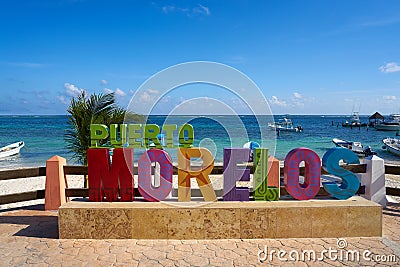 Puerto Morelos word sign in Mayan Riviera Editorial Stock Photo