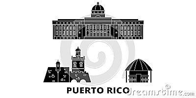 Puerto Rico flat travel skyline set. Puerto Rico black city vector illustration, symbol, travel sights, landmarks. Vector Illustration