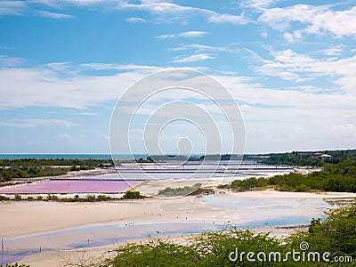 In Puerto Rico`s southwest corner, Cabo Rojo, tons of salt are extracted from seawater annually Stock Photo