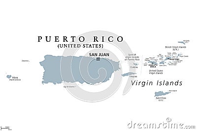 Puerto Rico and Virgin Islands, gray political map Vector Illustration