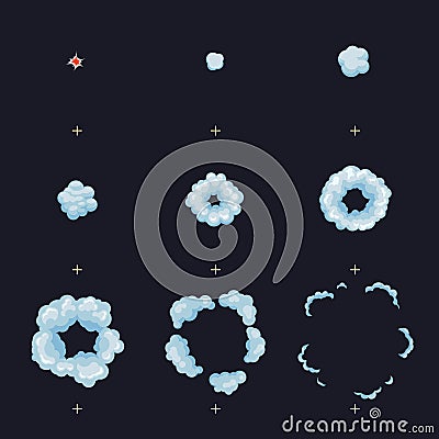 Puff, boom, burst, explosion, explode animation frames vector effect Vector Illustration