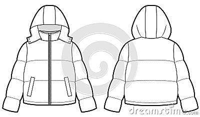 puff jacket technical sketches. winter sport jacket Vector Illustration