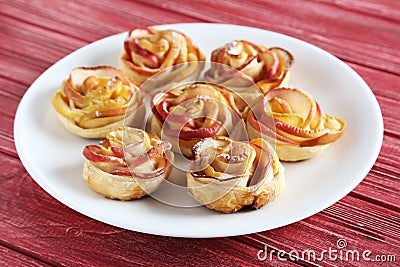 Puff pastry with apple shaped roses Stock Photo