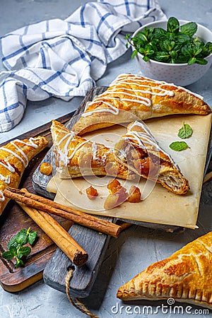 Puff pastry apple pastry turnovers for dessert Stock Photo
