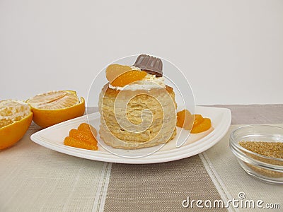 Puff pastry filled with mandarin orange and chocolate Stock Photo