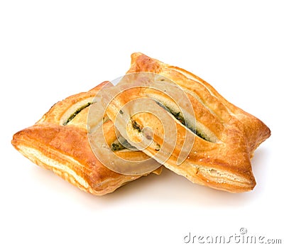 Puff pastry. Healthy pasty with spinach. Stock Photo