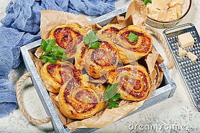 Puff pastry Pizza rolls with ham and cheese Stock Photo