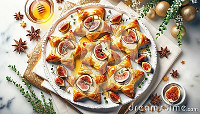 Puff pastry tart with fresh figs and a glaze of honey Stock Photo