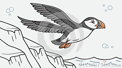 Puffin bird on cliff, seabird wildlife vector design. vector design Generative AI Vector Illustration
