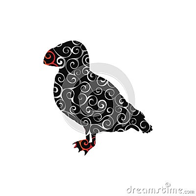 Puffin bird spiral pattern color silhouette animal Vector Illustration
