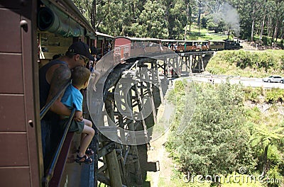 Puffing Billy crossing the Trestle Bridge I Editorial Stock Photo