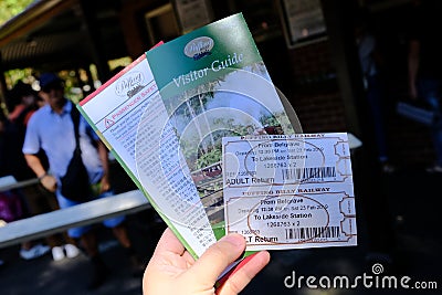 Ticket of Puffing Billy - the steam train in Belgrave, Melbourne, Australia Editorial Stock Photo