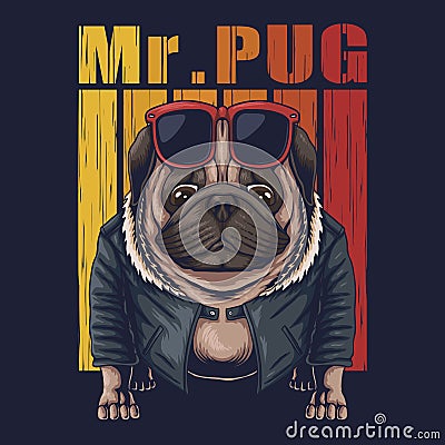 Pug dog cool vector illustration Vector Illustration