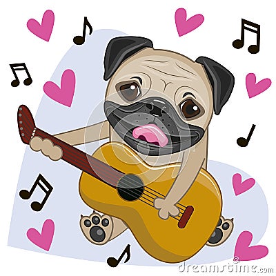 Pug Dog with guitar Vector Illustration