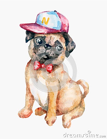 Pug dog in a hipster style Vector Illustration