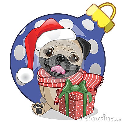 Pug Dog in a Santa hat Vector Illustration