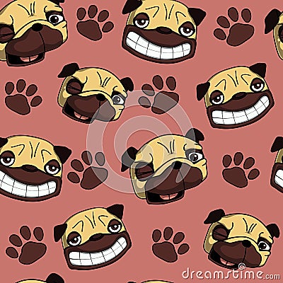 Pug seamless pattern Vector Illustration