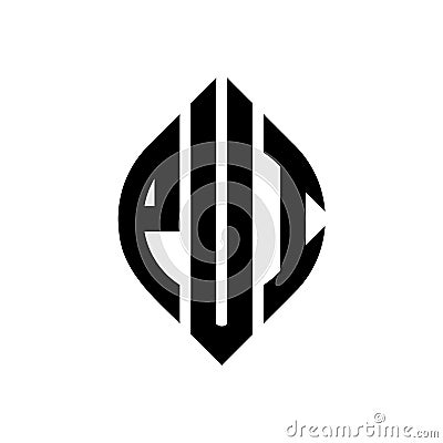 PUI circle letter logo design with circle and ellipse shape. PUI ellipse letters with typographic style. The three initials form a Vector Illustration