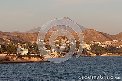 Puig Campana Mountain seen from the Mediterranean Sea Stock Photo