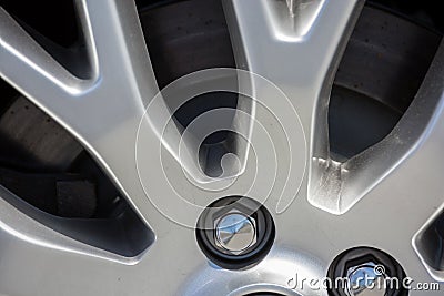 Closeup of car wheel rims Stock Photo