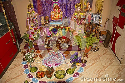 Puja food offerings to Lord Ganesh Editorial Stock Photo