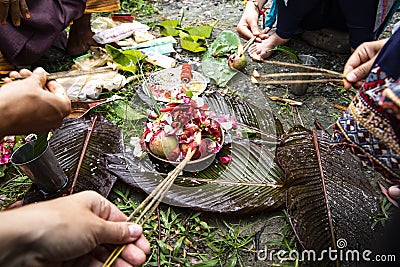 Puja or pooja prayer ritual being performed Stock Photo