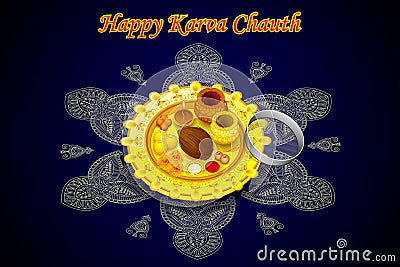 Puja Thali for Karva Chauth Vector Illustration