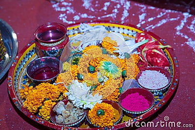 Puja and wedding ritual material for north Indian Wedding Stock Photo
