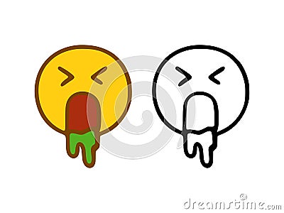 Puke emoticon in doodle style Vector Illustration
