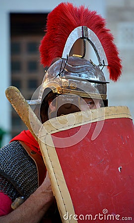 Men dressed as Roman soldier for tourists in the Old Town of Pula Editorial Stock Photo