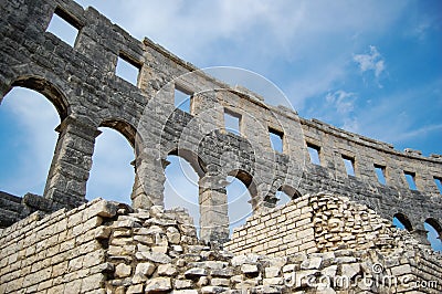 Pula, Croatia - 5 October 2008: old roman coliseum, Pula Arena city summer vacation concept, famous Roman amphitheater in Pula, Editorial Stock Photo