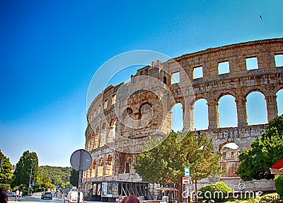 Pula- port, Croatia - Amphitheather Editorial Stock Photo