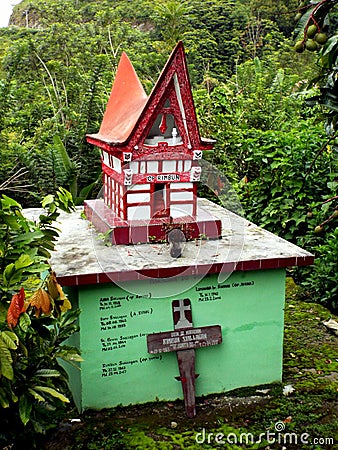 Small Catholic mausoleum on Lake Toba, Pulau Samosir. Indonesia Editorial Stock Photo