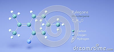 pulegone molecule, molecular structures, monoterpene, 3d model, Structural Chemical Formula and Atoms with Color Coding Stock Photo
