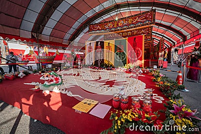 Puli Township, Nantou County, Taiwan - Dec. 02, 2020: Chinese altar, Taoist special dedication sacrificial ceremony once every Editorial Stock Photo