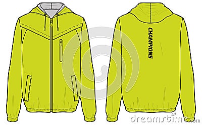 Pull over windbreaker Hoodie jacket design flat sketch Illustration, Hooded utility jacket with front and back view, winter jacket Vector Illustration