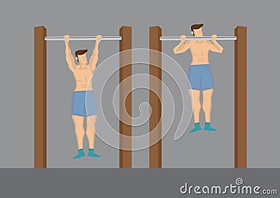 Pull Up Exercises Using Outdoor Chin-Up Bar Vector Cartoon Vector Illustration