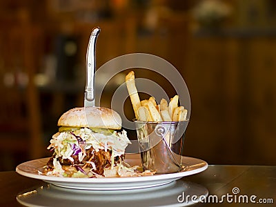 Pulled pork and cole slaw sandwich Stock Photo