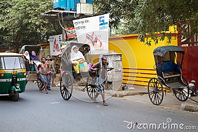 Pulled rickshaw, Kolkata, India Editorial Stock Photo