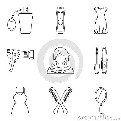 Pullet icons set, outline style Vector Illustration