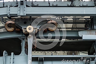 Pulley wheels on the overhead cable car Stock Photo