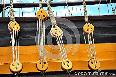 Pulleys of a boat Stock Photo