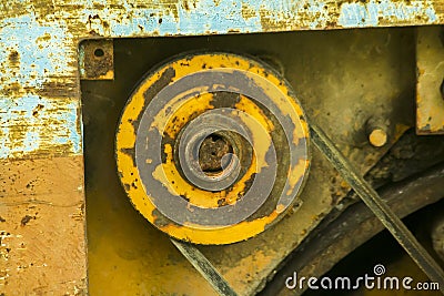 Pulley with old belts from long use Stock Photo