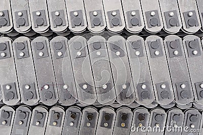 Pulling block conveyor chain close-up. Technology of mechanical engineering Stock Photo