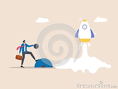 Pulling the rocket lever to take off courage to reach levels in facing business challenges Vector Illustration