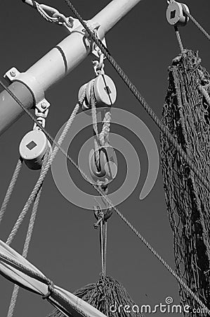 Fishing equipment on a working vessel Stock Photo