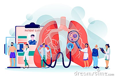 Pulmonology concept. Diseases, diagnosis and treatment of human lungs. Vector doctors characters illustration Vector Illustration