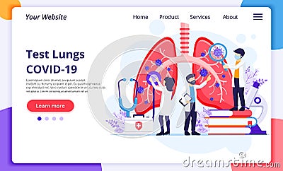 Pulmonology concept, doctors check human lungs for infections or problems by COVID-19 Coronavirus. Modern flat web page design for Vector Illustration